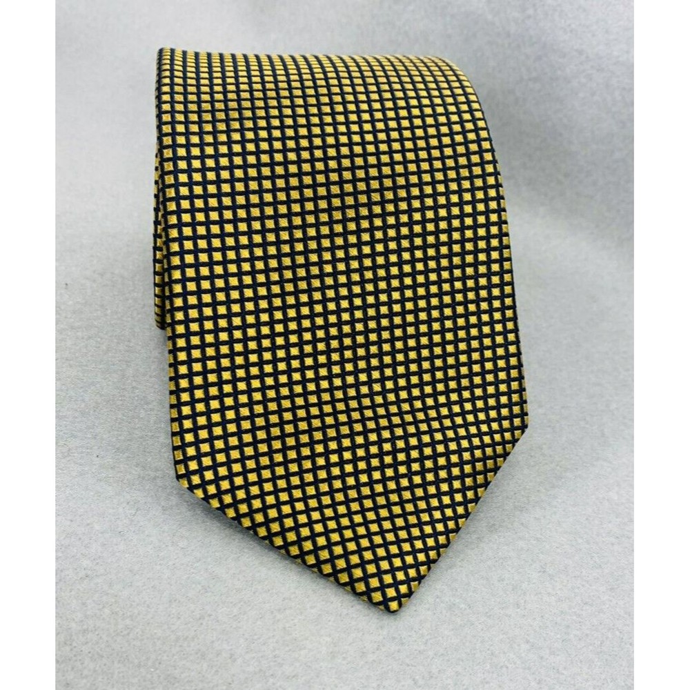 Cremieux Collection Gold Blue Geometric Silk Tie Handmade in USA 59"x3.25" - Picture 11 of 16